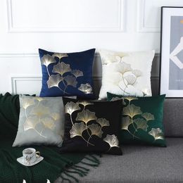 Gilding Simple Ginkgo Leaf Car Sofa Chair Cushion Cover White Grey Green Royal Blue Black Plants Pillowcase For Home Ofice El Cushion/Decora