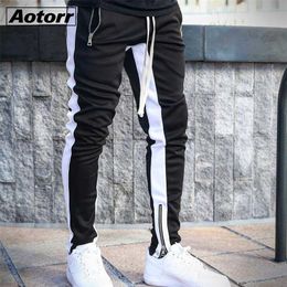 Men Side Stripe Fashion Pocket Pants Casual Streetwear Jogger Pant Hip Hop Zipper Bottom Male Pencil Pants Outdoor Sport Trouser 211201