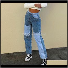 Womens Clothing Apparel Drop Delivery 2021 Vintage Patchwork Women Harajuku High Waisted Straight Leg Jeans Trousers Sexy Color Block Ladies