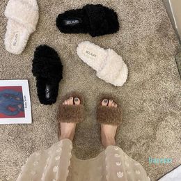 Slippers Fur Shoes Home Women's Pantofle Slides Fashion Plush Massage 2021 Luxury Flat Rome With Rubber Short Woman's