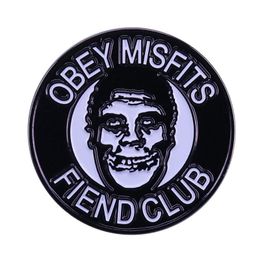 Pins, Brooches Fiend Club Obey Misfits Punk Skull Rock Brooch Pins Enamel Metal Badges Lapel Pin Jeans Fashion Jewellery Accessories