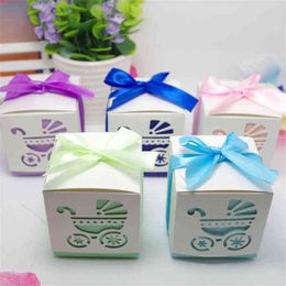 Laser Cut Hollow Baby Carriage Cookie Gift Boxes Wedding Baby Shower Candy Treat Bag Wedding Favors Gifts Box Party Supplies H1231