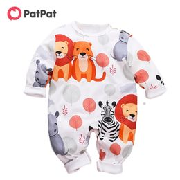 Spring and Autumn Cotton born Fashion Cute Animal Lion Hippo Jumpsuit Suitable For Baby Crawling Clothing 210528