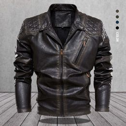 Men Vintage Leather Jacket Winter Stand Collar Motorcycle Jacket Casual Coat Thick Warm Classic High Quality Clothing 210603