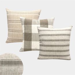 Linen Decorative Pillow Case Plain Stripe Square Grid Modern Simple Geometric Couch Sofa Cushion Cover Home Decor Living Room 210401