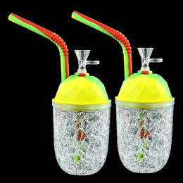 water smoking pipe shisha hookah silicone hose joint glass bong straight oil rig bongs pipes wax burner height 9.2"