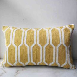 30x50cm Cushion Cove Vintage Yellow Geometric Cotton Embroidery Pillow Case with For Sofa Bed Home Decorative 12"x20inch Soft 210401