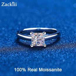 Certified Princess Moissanite Engagement Ring 1CT 2CT Colourless VVS Diamond Bridal Proposal Rings Sterling Silver Weddig Band X220214