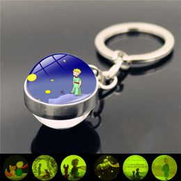 Luminous Little Prince Metal Keychain Pendant Time Gemstone Glass Ball Key Chain Personalized Creative Gift Kids Toy Party Favor