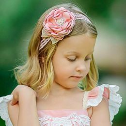 Baby Lace Headbands Girls Children Flower Boutique Hair Accessories Kids Elastic Rhinestone Leaf Hairbands Solid Color KHA181