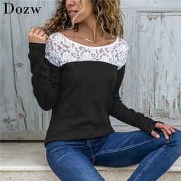 Women Lace Blouse Casual Long Sleeve Tops Tunic O-Neck Patchwork Blouses Shirts Ladies Tops Plus Size Blusas Chemisier Femme 210414