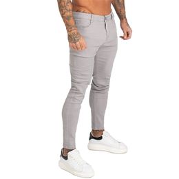 GINGTTO Denim Pants Men Skinny Slim Fit Grey Jeans for Hip Hop Ankle Tight Cut Closely to Body Big Size Stretch zm175 211108