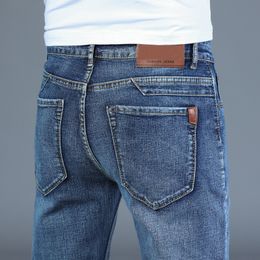Spring Autumn Mens Smart Jeans Business Fashion Straight Regular Blue Stretch Denim Trousers Classic Men Plus Size 28-40