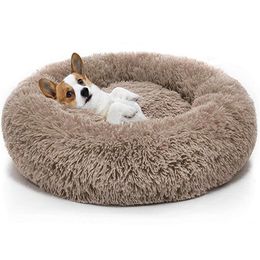 Calming Comfy Dog Bed Round Pet Lounger Cushion For Large s Cat Winter Kennel Christmas Puppy Mat 211006