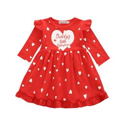 Girl's Dresses Valentines Day Dress Baby Girl Clothes Girls Long Sleeve Ruffled Heart Print Princess (Daddy's Little Valentine)