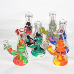 smoking pipe Silicone Water Bongs Hookah percolator Tube Removable Herb Grinder Straight Bong With Glass Bowl Quartz Banger