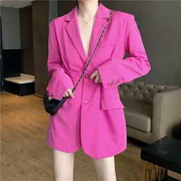 Rose-Red Slimming England Style Casual All-Match Women Fresh Chic Gentle Office Lady Loose Solid Leisure Blazers 210421