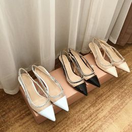 Rhinestone crystal patent leather cat heel pointed sandals