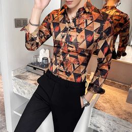 Men Shirts Spring Luxury Argyle Long Sleeve Casual Shirt Slim Formal Business Dress Blouse Streetwear Social Party Clothes 210527