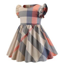 New 2021 Girls dresses plaid flying sleeves cotton ruffle princess Wedding Party Dress kids designer clothes children boutique clothing