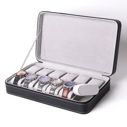 Titta på lådor Fall 6/10/12 rutnät Portable Box Organizer Pu Leather Casket med blixtlås Klassisk multifunktionell armband Displayfodral