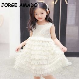 Korean Style Summer Kids Girls Dress White Pink Lace Princess es Baby Birthday Fashion Clothes E1004 210610