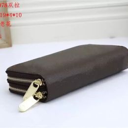 Women fashion Luxury clutch wallet pu leather Double zipper wallets long classical Brown Flower grid designer brand men fashion business cards holder coins purse AA