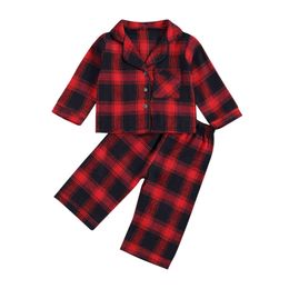 1-7Y Christmas Toddler Kid Boys Pyjama Sets Red Plaid Long Sleeve Sleepwear Autumn Xmas Outfits Children Costumes 210515