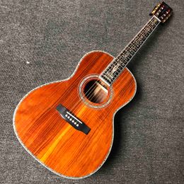 Custom 39 Inch OOO Type All Solid KOA Wood Acoustic Guitar Back Side is SolidWood