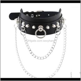 & Pendants Jewellery Steam Punk Goth Sexy Spike Rivet Leather Choker Necklace With Chains Women Men Short Chokers Necklaces Collares1 Drop Del