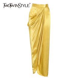 TWOTWINSTYLE Bohemian Casual Skirts For Women High Waist Asymmetrical Maxi Skirts Female Autumn Fashion New Clothing Tide 210412