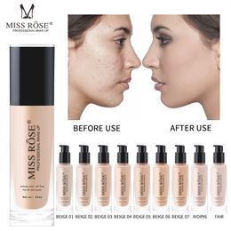 MISS ROSE Liquid Foundation Cream Full Concealer Oil Control Soft Facial Makeup Foundation Beige Fair