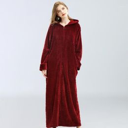 Women's Sleepwear Women Nightdress Soft Coral Fleece Home Clothes Flannel Hooded Winter Warm Nightgown Casual Kimono Bathrobe Gown