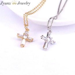 10PCS, Cubic Zirconia Cross Pendant Charms Gold / Silver Colour Chain CZ Collar Necklace for Women Charm Fashion Jewellery Gifts X0707