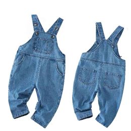 Spring Summer Denim Baby Girl Boy Girls Jeans Jumpsuit Pocket Children Leisure Pants Blue Kids Overalls Outfits 210417