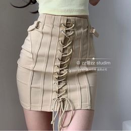 Skirts WOMENGAGA Bandage Drawstring Sexy Korean Women Cross Lace Up High Waist Hip Mini Short Skirt Gothic Streetwear D5Y8