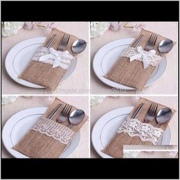 Mats Pads 240Pcslot Vintage Shabby Chic Jute Burlap Lace Tableware Pouch Cutlery Bag Rustic Wedding Table Decoration Bn7Is Yb0Uv