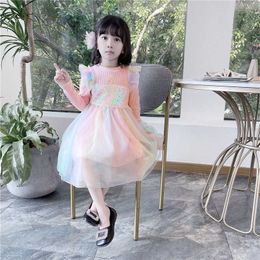 Citgeett Spring 3-8Years Kid Girls Party Dress Slim Long Sleeve Lace Dresses Mesh Princess Dress Clothes Q0716