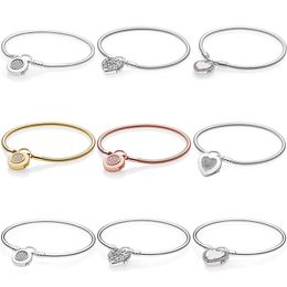Moments Lock Your Promise Regal Heart Signature Padlock Bracelet Fit Fashion 925 Sterling Silver Bangle Bead Charm DIY Jewellery