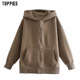 Toppies Woman Sweatshirts Zipper Fleece Hoodies Coffee Jacket Coat Female Casual Streetwear Clothes 210412