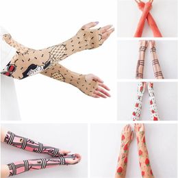 Classic Letter Plaid Arm Sleeves Men Women Cartoon Elbow Sleeve Fashion Strawberry Bears Silk Gloves Outdoor Protective Cool Wrap