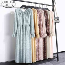 Spring and Autumn Long Sleeve Floral Chiffon Dress Pleated Bottom Vestidos 8535 50 210508