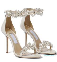 Designer-Elegant Bridal Wedding Dress Sandals Shoes Perfect Maisel Lady High Heels Women's Pearls Straps Sexy Summer Sandalias EU36-42