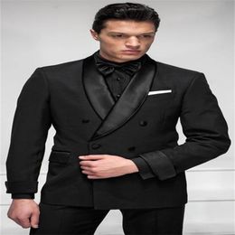 Men's Suits & Blazers 2021 Style Black Shawl Collar Double-Breasted Suit Custom Fashion Handsome Slim 2-Piece (Coat+Trousers+Bow Tie)