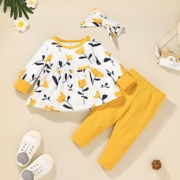 Baby Clothing Set Flower Tops and Pants Outfits Fall 2021 Children Boutique Clothes 0-2T Toddler Girls Cotton Long Sleeves 2 PC Suit