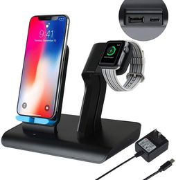Phone Wireless Charger Stand 2 in 1 Charging Dock Fit for Watch Series 1 2 3 Compatible with iPhone X XS MAX XR 8 Plus Black Blue