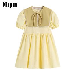 Solid Colour Belt Puff Sleeve Dress Embroidered Flares Shawl Suit Summer Dresses Elegant Casual Sundress Vintage Clothing 210529