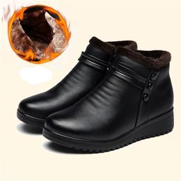 Fashion Winter Warm Plush Fleece Ankle Boots Women Shoes Wedge Short Comfy Big Size 42 Black Round Toe 211213