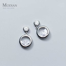 Sparkling Round Irregular Clear Zircon Drop Earrings Gold Color Dangle Ear 925 Sterling Silver Fashion Wedding Jewelry 210707