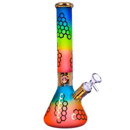 Vintage 14inch 7mm MULTICOLOR BEAKER Glass BONG Hookah Smoking Pipes Oil Burner can put customer logo